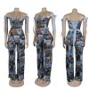 51p827rfpQL.jpg Sexy 2 Piece Sets for Women Print Sleeveless Croset Top and Wide Leg Pants with Multi-Pocket Summer Vacation Outfits