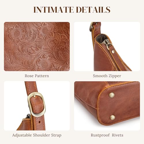 51pSoKWaJoL.jpg Leather Shoulder Bag for Women Hobo Bag Top Handle Handbag Satchel Purse Rose Pattern