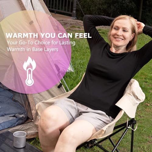 100% Merino Wool Base Layer Women Thermals Underwear Lightweight Soft Long Sleeve Shirt for Hiking Skiing