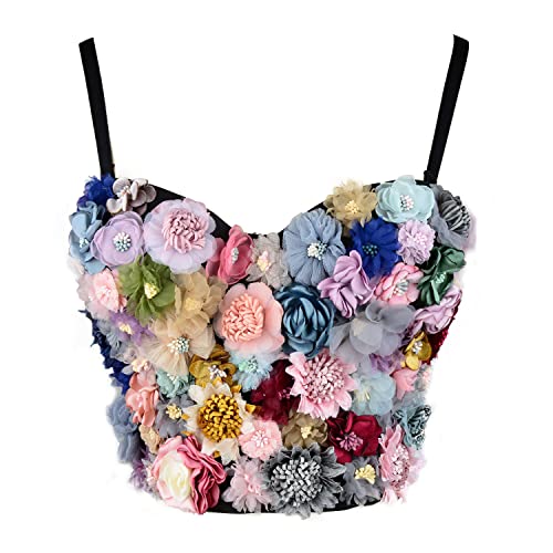 Women's 3D Floral Bustier Crop Top Wedding Party Club Bra Tops