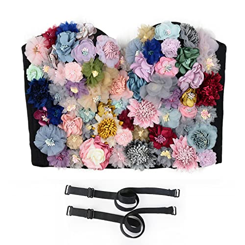 Women's 3D Floral Bustier Crop Top Wedding Party Club Bra Tops