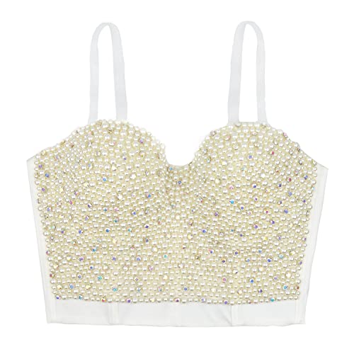 51yGTmfkKdL.jpg Sexy Pearls Beaded Rhinestone Bustier Crop Top Push up Corset Top with Detachable Straps